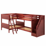 JOINT CP : Multiple Bunk Beds Full Medium Corner Bunk Bed with Ladder + Stairs - R, Panel, Chestnut