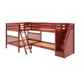 JOINT CS : Multiple Bunk Beds Full Medium Corner Bunk Bed with Ladder + Stairs - R, Slat, Chestnut