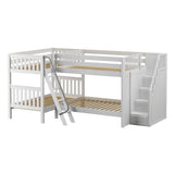 JOINT WS : Multiple Bunk Beds Full Medium Corner Bunk Bed with Ladder + Stairs - R, Slat, White