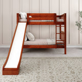 JOLLY CS : Play Bunk Beds Twin Medium Bunk Bed with Slide and Straight Ladder on Front, Slat, Chestnut