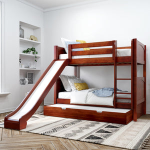 JOLLY TR CP : Play Bunk Beds Twin Medium Bunk Bed with Slide and Trundle Bed, Panel, Chestnut