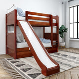 JOLLY TR CP : Play Bunk Beds Twin Medium Bunk Bed with Slide and Trundle Bed, Panel, Chestnut