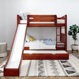 JOLLY TR CS : Play Bunk Beds Twin Medium Bunk Bed with Slide and Trundle Bed, Slat, Chestnut