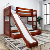 JOLLY TR CS : Play Bunk Beds Twin Medium Bunk Bed with Slide and Trundle Bed, Slat, Chestnut