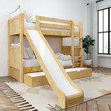 JOLLY TR NP : Play Bunk Beds Twin Medium Bunk Bed with Slide and Trundle Bed, Panel, Natural