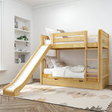 JOLLY TR NS : Play Bunk Beds Twin Medium Bunk Bed with Slide and Trundle Bed, Slat, Natural