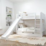 JOLLY TR WP : Play Bunk Beds Twin Medium Bunk Bed with Slide and Trundle Bed, Panel, White