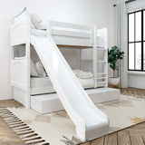 JOLLY TR WP : Play Bunk Beds Twin Medium Bunk Bed with Slide and Trundle Bed, Panel, White