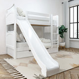 JOLLY TR WP : Play Bunk Beds Twin Medium Bunk Bed with Slide and Trundle Bed, Panel, White