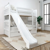 JOLLY TR WS : Play Bunk Beds Twin Medium Bunk Bed with Slide and Trundle Bed, Slat, White