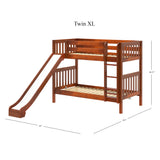 JOLLY XL CS : Play Bunk Beds Twin XL Medium Bunk Bed with Slide and Straight Ladder on Front, Slat, Chestnut