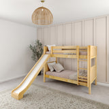 JOLLY XL NP : Play Bunk Beds Twin XL Medium Bunk Bed with Slide and Straight Ladder on Front, Panel, Natural