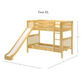 JOLLY XL NS : Play Bunk Beds Twin XL Medium Bunk Bed with Slide and Straight Ladder on Front, Slat, Natural