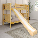 JOLLY XL NS : Play Bunk Beds Twin XL Medium Bunk Bed with Slide and Straight Ladder on Front, Slat, Natural