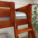 JUMBLE CP : Play Loft Beds High Twin over Full Corner Loft Bunk Bed with Ladder + Slide Platform, Panel, Chestnut