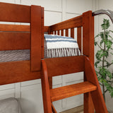 JUMBLE CS : Play Loft Beds High Twin over Full Corner Loft Bunk Bed with Ladder + Slide Platform, Slat, Chestnut