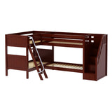 JUNCTURE CP : Multiple Bunk Beds Twin Medium Corner Bunk Bed with Ladder + Stairs - R, Panel, Chestnut