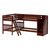 JUNCTURE CS : Multiple Bunk Beds Twin Medium Corner Bunk Bed with Ladder + Stairs - R, Slat, Chestnut