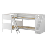 JUNCTURE WP : Multiple Bunk Beds Twin Medium Corner Bunk Bed with Ladder + Stairs - R, Panel, White