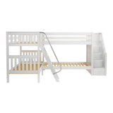JUNCTURE WS : Multiple Bunk Beds Twin Medium Corner Bunk Bed with Ladder + Stairs - R, Slat, White