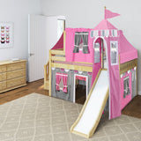 KAPOW57 NS : Play Loft Beds Full Low Loft Bed with Stairs, Curtain, Top Tent, Tower + Slide, Slat, Natural