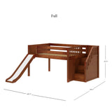 KAPOW CP : Play Loft Beds Full Low Loft Bed with Stairs + Slide, Panel, Chestnut