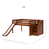 KAPOW CS : Play Loft Beds Full Low Loft Bed with Stairs + Slide, Slat, Chestnut