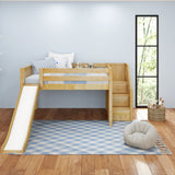 KAPOW NS : Play Loft Beds Full Low Loft Bed with Stairs + Slide, Slat, Natural