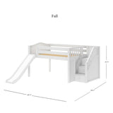 KAPOW WC : Play Loft Beds Full Low Loft Bed with Stairs + Slide, Curved, White