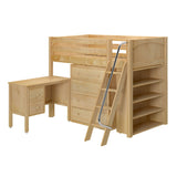 KATCHING23 NP : Study Loft Beds Twin Mid Loft Bed with Angled Ladder, Storage + Desk, Panel, Natural