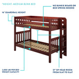 SLOPE XL 1 WS : Staggered Bunk Beds Twin XL over Full XL Medium Bunk w/ Straight Ladder on End (Low/Med), Slat, White