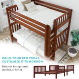 SLURP CP : Classic Bunk Beds Full Low Bunk Bed with Straight Ladder on Front, Panel, Chestnut