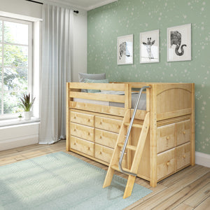 KICKS12 NP : Loft Bed Low Loft Bed with Cube & 6 Drawer Dressers, Twin, Panel, Natural