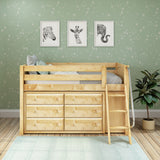 KICKS12 NP : Storage & Study Loft Beds Low Loft Bed with Cube & 6 Drawer Dressers, Twin, Panel, Natural