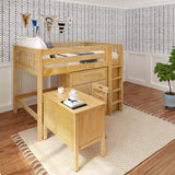 KING13 NS : Storage & Study Loft Beds Full Mid Loft w/ Straight ladder, 4 drawer dressers, 2 drawer student desk, 52.5" Mid Bookcase, Slat, Natural