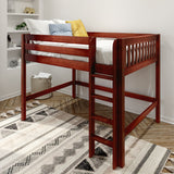 KING CS : Standard Loft Beds Full Mid Loft Bed with Straight Ladder on Front, Slat, Chestnut