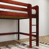 KING CS : Standard Loft Beds Full Mid Loft Bed with Straight Ladder on Front, Slat, Chestnut