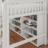 KING LIB WS : Study Loft Beds Twin Library Mid Loft, Slat, White