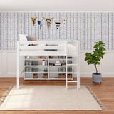 KING LIB WS : Study Loft Beds Twin Library Mid Loft, Slat, White