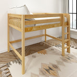 KING NS : Standard Loft Beds Full Mid Loft Bed with Straight Ladder on Front, Slat, Natural