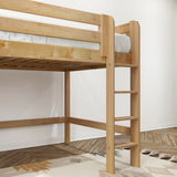 KING NS : Standard Loft Beds Full Mid Loft Bed with Straight Ladder on Front, Slat, Natural