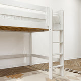 KING WC : Standard Loft Beds Full Mid Loft Bed with Straight Ladder on Front, Curved, White