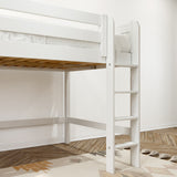 KING WS : Loft Bed Full Mid Loft Bed with Straight Ladder on Front, Classic White Slats