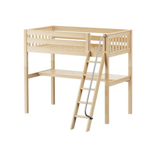 KNOCKOUT1 NS : Storage & Study Loft Beds Twin High Loft Bed with Angled Ladder + Desk, Slat, Natural