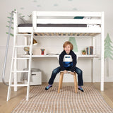 KNOCKOUT1 WP : Storage & Study Loft Beds Twin High Loft Bed with Angled Ladder + Desk, Panel, White