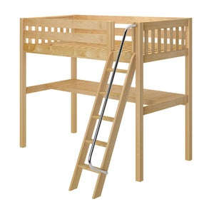 KNOCKOUT1 XL NS : Storage & Study Loft Beds Twin XL High Loft Bed with Angle Ladder + Desk, Slat, Natural