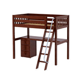 KNOCKOUT2 CS : Storage & Study Loft Beds Twin High Loft Bed with Angled Ladder + Desk, Slat, Chestnut