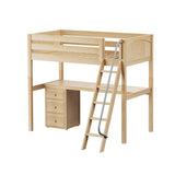 KNOCKOUT2 NP : Storage & Study Loft Beds Twin High Loft Bed with Angled Ladder + Desk, Panel, Natural
