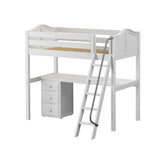 KNOCKOUT2 WC : Storage & Study Loft Beds Twin High Loft Bed with Angled Ladder + Desk, Curve, White