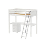 KNOCKOUT2 WP : Storage & Study Loft Beds Twin High Loft Bed with Angled Ladder + Desk, Panel, White